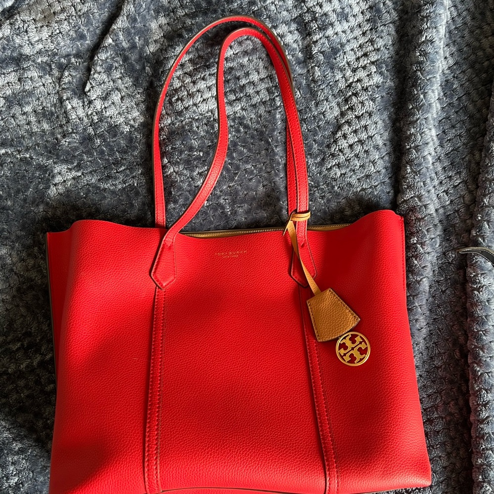 Tory Burch Brilliant Red Triple Compartment Leather Bag